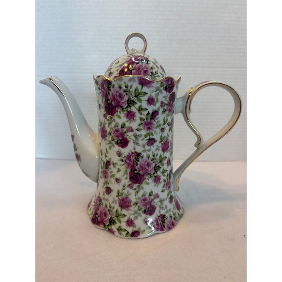 Jay & Sons Other - Jay & Sons Pink Rose Chintz Decorative Teapot Porcelain Gold Trim Floral Decor